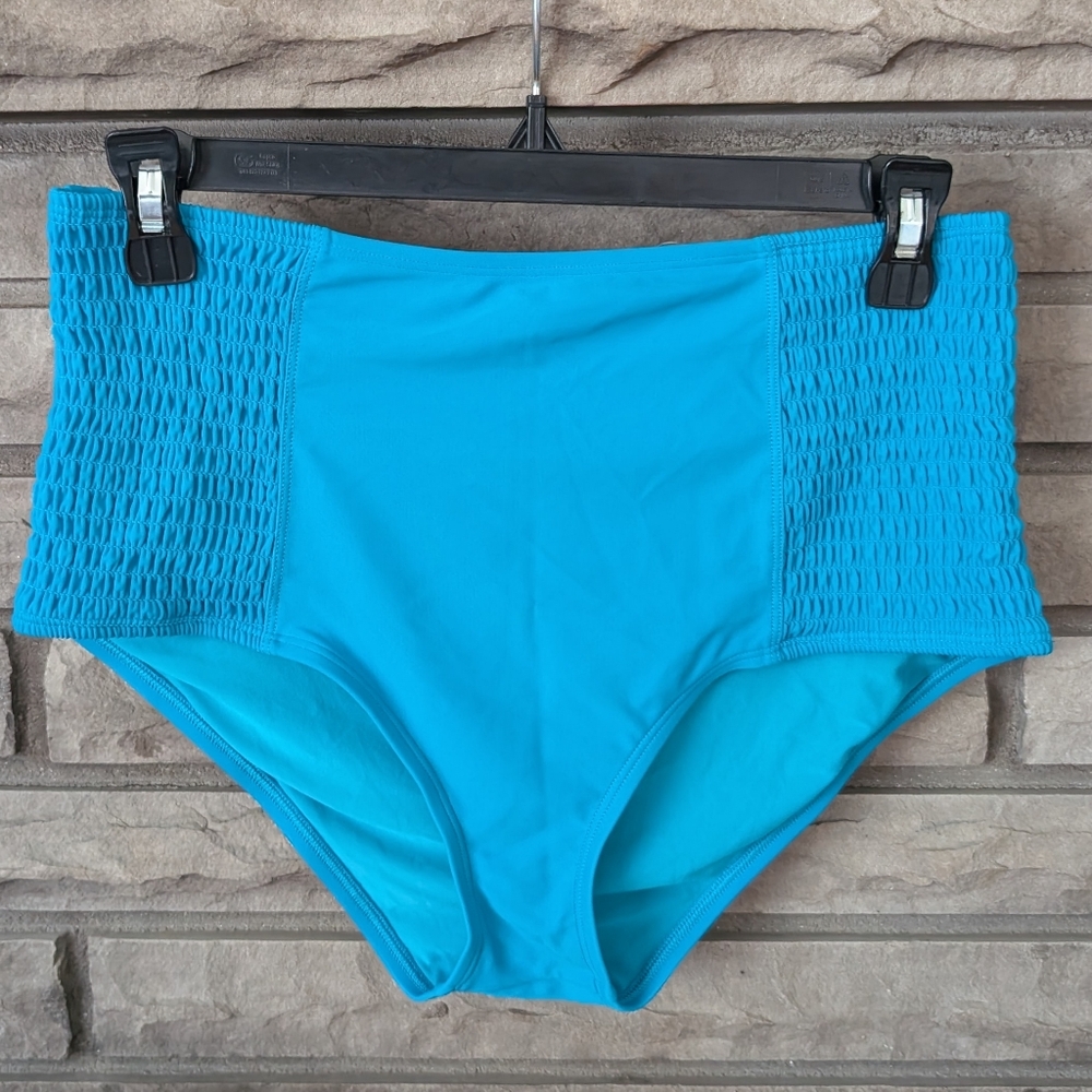 aerie Bright Blue High-Rise Swim Bikini Bottoms Size Large